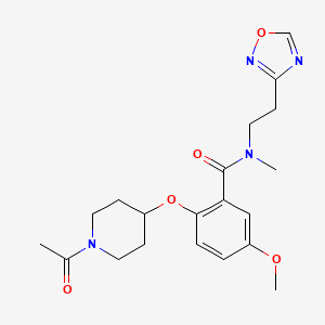 molecular formula C20H26N4O5 B5685291 2-[(1-acetylpiperidin-4-yl)oxy]-5-methoxy-N-methyl-N-[2-(1,2,4-oxadiazol-3-yl)ethyl]benzamide 