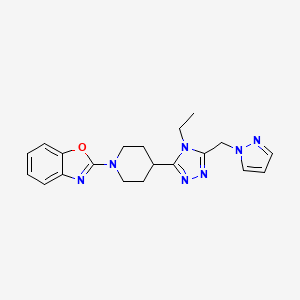 molecular formula C20H23N7O B5685311 2-{4-[4-ethyl-5-(1H-pyrazol-1-ylmethyl)-4H-1,2,4-triazol-3-yl]piperidin-1-yl}-1,3-benzoxazole 