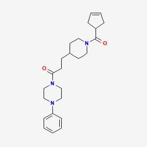 molecular formula C24H33N3O2 B5685961 1-{3-[1-(cyclopent-3-en-1-ylcarbonyl)piperidin-4-yl]propanoyl}-4-phenylpiperazine 