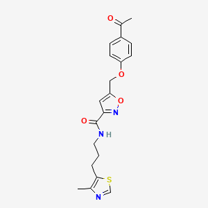 molecular formula C20H21N3O4S B5686129 5-[(4-acetylphenoxy)methyl]-N-[3-(4-methyl-1,3-thiazol-5-yl)propyl]-3-isoxazolecarboxamide 