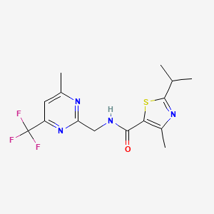 molecular formula C15H17F3N4OS B5686777 2-isopropyl-4-methyl-N-{[4-methyl-6-(trifluoromethyl)-2-pyrimidinyl]methyl}-1,3-thiazole-5-carboxamide 