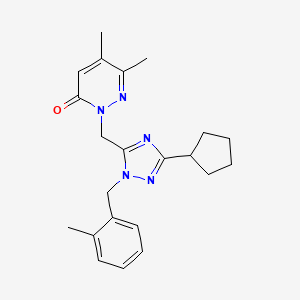 molecular formula C22H27N5O B5686866 2-{[3-cyclopentyl-1-(2-methylbenzyl)-1H-1,2,4-triazol-5-yl]methyl}-5,6-dimethylpyridazin-3(2H)-one 
