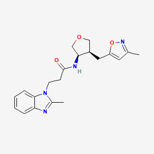 molecular formula C20H24N4O3 B5686980 3-(2-methyl-1H-benzimidazol-1-yl)-N-{(3R*,4S*)-4-[(3-methylisoxazol-5-yl)methyl]tetrahydrofuran-3-yl}propanamide 