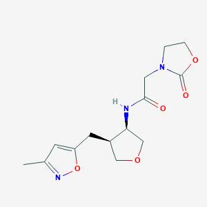 molecular formula C14H19N3O5 B5687024 N-{(3R*,4S*)-4-[(3-methylisoxazol-5-yl)methyl]tetrahydrofuran-3-yl}-2-(2-oxo-1,3-oxazolidin-3-yl)acetamide 