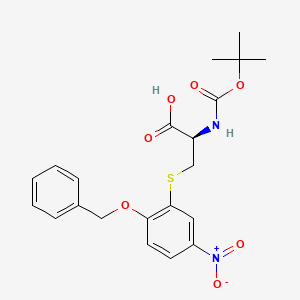 molecular formula C21H24N2O7S B568728 (2R)-2-[(2-Methylpropan-2-yl)oxycarbonylamino]-3-(5-nitro-2-phenylmethoxyphenyl)sulfanylpropanoic acid CAS No. 1798904-46-7
