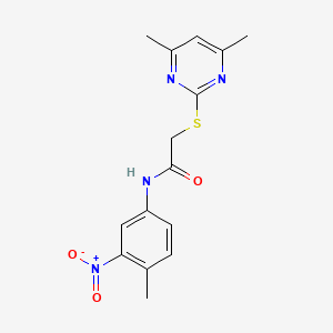 molecular formula C15H16N4O3S B5687293 2-[(4,6-dimethyl-2-pyrimidinyl)thio]-N-(4-methyl-3-nitrophenyl)acetamide 