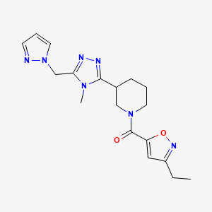 molecular formula C18H23N7O2 B5687343 1-[(3-ethylisoxazol-5-yl)carbonyl]-3-[4-methyl-5-(1H-pyrazol-1-ylmethyl)-4H-1,2,4-triazol-3-yl]piperidine 