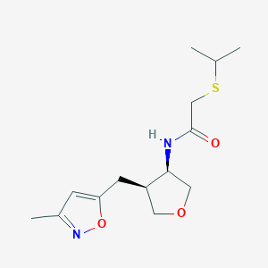 molecular formula C14H22N2O3S B5687594 2-(isopropylthio)-N-{(3R*,4S*)-4-[(3-methylisoxazol-5-yl)methyl]tetrahydrofuran-3-yl}acetamide 
