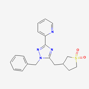 molecular formula C19H20N4O2S B5687598 2-{1-benzyl-5-[(1,1-dioxidotetrahydro-3-thienyl)methyl]-1H-1,2,4-triazol-3-yl}pyridine 