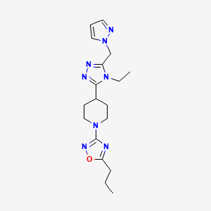 molecular formula C18H26N8O B5687788 4-[4-ethyl-5-(1H-pyrazol-1-ylmethyl)-4H-1,2,4-triazol-3-yl]-1-(5-propyl-1,2,4-oxadiazol-3-yl)piperidine 