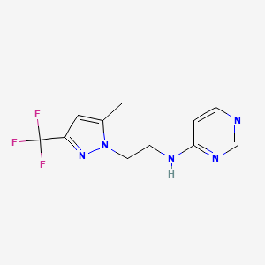 molecular formula C11H12F3N5 B5687820 N-{2-[5-methyl-3-(trifluoromethyl)-1H-pyrazol-1-yl]ethyl}pyrimidin-4-amine 