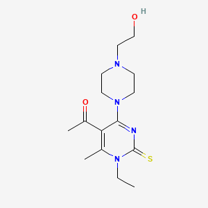molecular formula C15H24N4O2S B5687981 1-{1-ethyl-4-[4-(2-hydroxyethyl)-1-piperazinyl]-6-methyl-2-thioxo-1,2-dihydro-5-pyrimidinyl}ethanone 