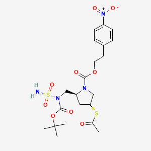 molecular formula C21H30N4O9S2 B568807 2-(4-Nitrophenyl)ethyl (2S,4R)-4-acetylsulfanyl-2-[[(2-methylpropan-2-yl)oxycarbonyl-sulfamoylamino]methyl]pyrrolidine-1-carboxylate CAS No. 571176-82-4