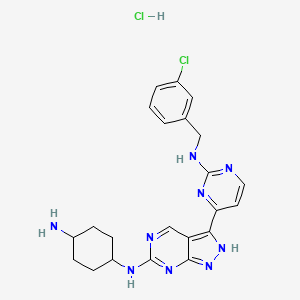 molecular formula C22H25Cl2N9 B568812 4-N-[3-[2-[(3-chlorophenyl)methylamino]pyrimidin-4-yl]-2H-pyrazolo[3,4-d]pyrimidin-6-yl]cyclohexane-1,4-diamine;hydrochloride CAS No. 1386398-50-0