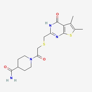 molecular formula C17H22N4O3S2 B5688145 1-({[(5,6-dimethyl-4-oxo-3,4-dihydrothieno[2,3-d]pyrimidin-2-yl)methyl]thio}acetyl)-4-piperidinecarboxamide 