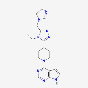 molecular formula C19H23N9 B5688325 4-{4-[4-ethyl-5-(1H-imidazol-1-ylmethyl)-4H-1,2,4-triazol-3-yl]piperidin-1-yl}-7H-pyrrolo[2,3-d]pyrimidine 