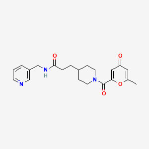 molecular formula C21H25N3O4 B5688536 3-{1-[(6-methyl-4-oxo-4H-pyran-2-yl)carbonyl]piperidin-4-yl}-N-(pyridin-3-ylmethyl)propanamide 