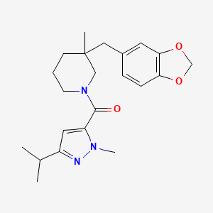 molecular formula C22H29N3O3 B5688564 3-(1,3-benzodioxol-5-ylmethyl)-1-[(3-isopropyl-1-methyl-1H-pyrazol-5-yl)carbonyl]-3-methylpiperidine 