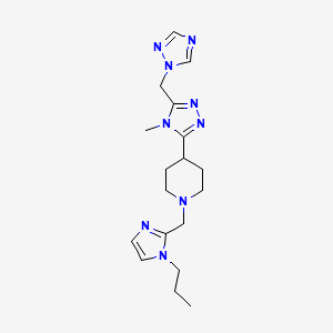 molecular formula C18H27N9 B5688767 4-[4-methyl-5-(1H-1,2,4-triazol-1-ylmethyl)-4H-1,2,4-triazol-3-yl]-1-[(1-propyl-1H-imidazol-2-yl)methyl]piperidine 