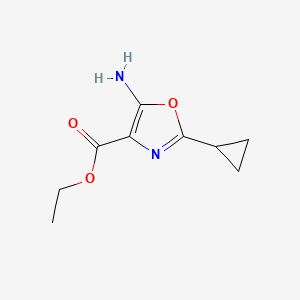 molecular formula C9H12N2O3 B568882 5-Amino-2-cyclopropyl-oxazole-4-carboxylic acid ethyl ester CAS No. 1260743-08-5