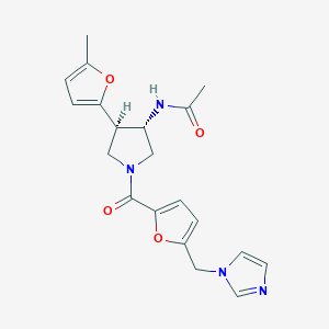 molecular formula C20H22N4O4 B5688865 N-[(3S*,4R*)-1-[5-(1H-imidazol-1-ylmethyl)-2-furoyl]-4-(5-methyl-2-furyl)pyrrolidin-3-yl]acetamide 