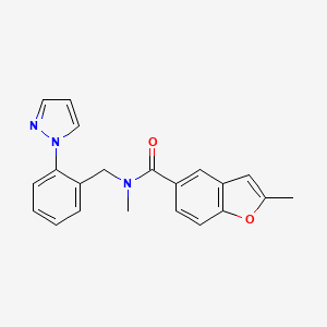 molecular formula C21H19N3O2 B5688920 N,2-dimethyl-N-[2-(1H-pyrazol-1-yl)benzyl]-1-benzofuran-5-carboxamide 