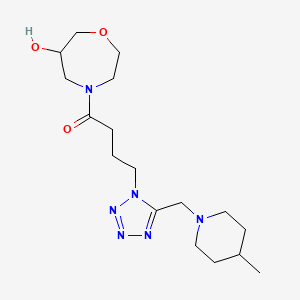 molecular formula C17H30N6O3 B5689240 4-(4-{5-[(4-methylpiperidin-1-yl)methyl]-1H-tetrazol-1-yl}butanoyl)-1,4-oxazepan-6-ol 