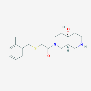 molecular formula C18H26N2O2S B5689302 rel-(4aS,8aS)-2-{[(2-methylbenzyl)thio]acetyl}octahydro-2,7-naphthyridin-4a(2H)-ol hydrochloride 