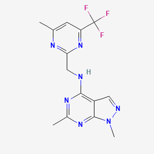 molecular formula C14H14F3N7 B5689464 1,6-dimethyl-N-{[4-methyl-6-(trifluoromethyl)pyrimidin-2-yl]methyl}-1H-pyrazolo[3,4-d]pyrimidin-4-amine 