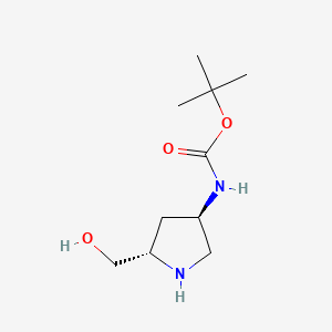 molecular formula C10H20N2O3 B568955 Tert-butyl (3R,5S)-5-(hydroxymethyl)pyrrolidin-3-ylcarbamate CAS No. 1264243-41-5