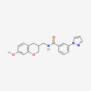 molecular formula C21H21N3O3 B5689554 N-[(7-methoxy-3,4-dihydro-2H-chromen-3-yl)methyl]-3-(1H-pyrazol-1-yl)benzamide 