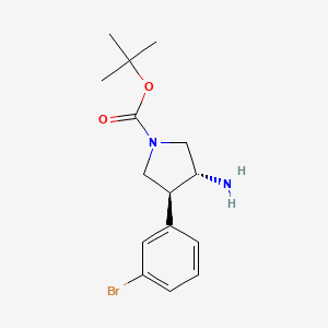 molecular formula C15H21BrN2O2 B568959 trans-tert-Butyl 3-amino-4-(3-bromophenyl)pyrrolidine-1-carboxylate CAS No. 1357072-94-6