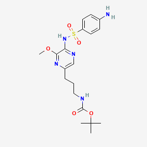 molecular formula C19H27N5O5S B568974 Tert-butyl N-[3-[5-[(4-aminophenyl)sulfonylamino]-6-methoxypyrazin-2-yl]propyl]carbamate CAS No. 1621083-43-9