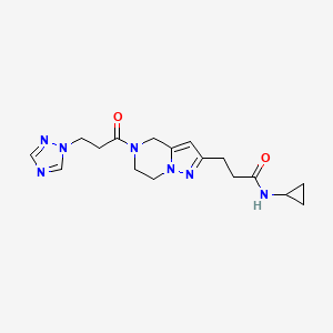 molecular formula C17H23N7O2 B5689806 N-cyclopropyl-3-{5-[3-(1H-1,2,4-triazol-1-yl)propanoyl]-4,5,6,7-tetrahydropyrazolo[1,5-a]pyrazin-2-yl}propanamide 