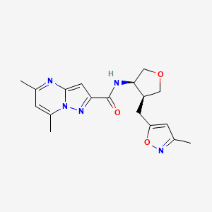 molecular formula C18H21N5O3 B5690126 5,7-dimethyl-N-{(3R*,4S*)-4-[(3-methylisoxazol-5-yl)methyl]tetrahydrofuran-3-yl}pyrazolo[1,5-a]pyrimidine-2-carboxamide 