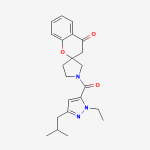 molecular formula C22H27N3O3 B5690288 1'-[(1-ethyl-3-isobutyl-1H-pyrazol-5-yl)carbonyl]spiro[chromene-2,3'-pyrrolidin]-4(3H)-one 