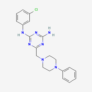 molecular formula C20H22ClN7 B5690443 N-(3-chlorophenyl)-6-[(4-phenyl-1-piperazinyl)methyl]-1,3,5-triazine-2,4-diamine 