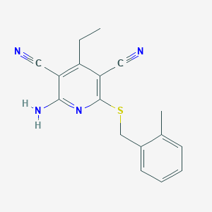 molecular formula C17H16N4S B5690491 2-amino-4-ethyl-6-[(2-methylbenzyl)thio]-3,5-pyridinedicarbonitrile 