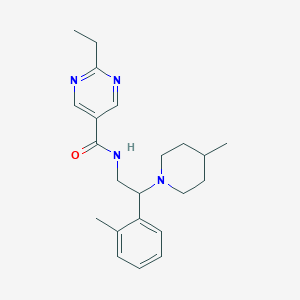 molecular formula C22H30N4O B5691144 2-ethyl-N-[2-(2-methylphenyl)-2-(4-methyl-1-piperidinyl)ethyl]-5-pyrimidinecarboxamide 