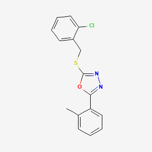 molecular formula C16H13ClN2OS B5691186 2-[(2-chlorobenzyl)thio]-5-(2-methylphenyl)-1,3,4-oxadiazole 