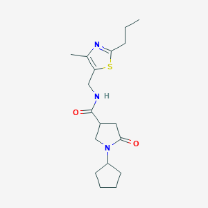 molecular formula C18H27N3O2S B5691193 1-cyclopentyl-N-[(4-methyl-2-propyl-1,3-thiazol-5-yl)methyl]-5-oxo-3-pyrrolidinecarboxamide 