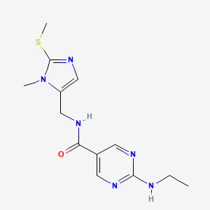 molecular formula C13H18N6OS B5691210 2-(ethylamino)-N-{[1-methyl-2-(methylthio)-1H-imidazol-5-yl]methyl}-5-pyrimidinecarboxamide 