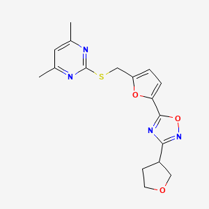 molecular formula C17H18N4O3S B5691343 4,6-dimethyl-2-[({5-[3-(tetrahydrofuran-3-yl)-1,2,4-oxadiazol-5-yl]-2-furyl}methyl)thio]pyrimidine 