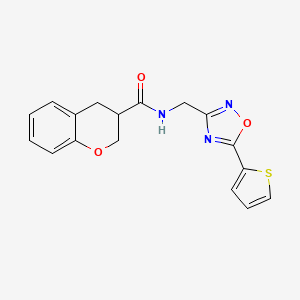 molecular formula C17H15N3O3S B5691884 N-{[5-(2-thienyl)-1,2,4-oxadiazol-3-yl]methyl}chromane-3-carboxamide 