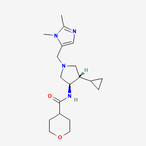 molecular formula C19H30N4O2 B5692001 N-{rel-(3R,4S)-4-cyclopropyl-1-[(1,2-dimethyl-1H-imidazol-5-yl)methyl]-3-pyrrolidinyl}tetrahydro-2H-pyran-4-carboxamide dihydrochloride 