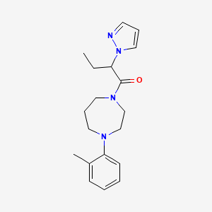 molecular formula C19H26N4O B5692065 1-(2-methylphenyl)-4-[2-(1H-pyrazol-1-yl)butanoyl]-1,4-diazepane 