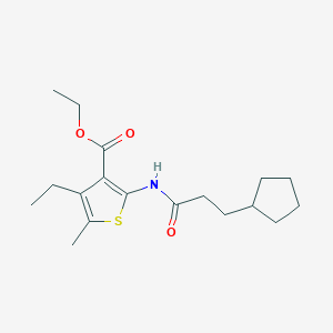 molecular formula C18H27NO3S B5692375 ethyl 2-[(3-cyclopentylpropanoyl)amino]-4-ethyl-5-methyl-3-thiophenecarboxylate 