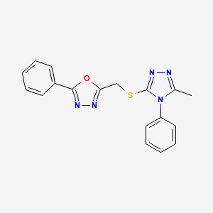 molecular formula C18H15N5OS B5692778 2-{[(5-methyl-4-phenyl-4H-1,2,4-triazol-3-yl)thio]methyl}-5-phenyl-1,3,4-oxadiazole 