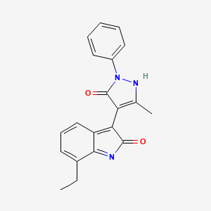 molecular formula C20H17N3O2 B5692849 7-ethyl-3-(3-methyl-5-oxo-1-phenyl-1,5-dihydro-4H-pyrazol-4-ylidene)-1,3-dihydro-2H-indol-2-one 