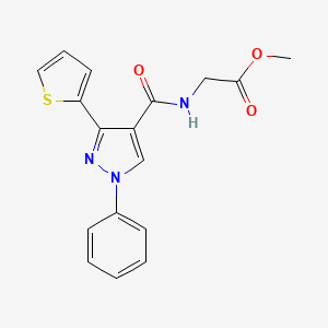 molecular formula C17H15N3O3S B5692863 methyl N-{[1-phenyl-3-(2-thienyl)-1H-pyrazol-4-yl]carbonyl}glycinate 